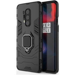 Mobigear Armor Ring OnePlus 8 Pro Hard Case Back cover Shockproof with Ring Holder - Black