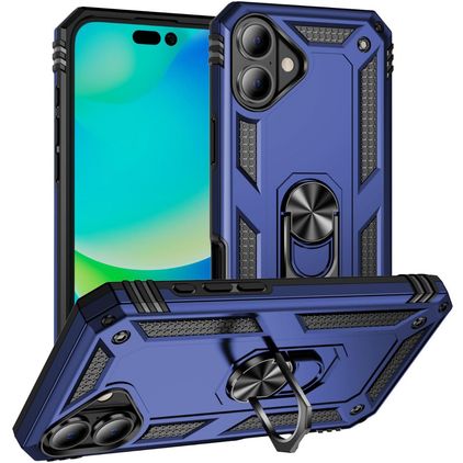 Mobigear Armor Ring iPhone 17 Plástico rígido Capa traseira Antichoque com anel - Azul
