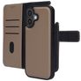 Mobiparts iPhone 17 Capa Pele genuína Capa livro 2 em 1 com capa traseira amovível Carteira - Taupe
