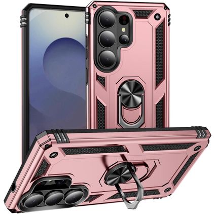 Mobigear Armor ring Samsung Galaxy S26 Ultra Plástico rígido Capa traseira Antichoque com anel - Rosa dourado