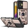 Mobigear Armor Ring Cam Slide POCO F4 GT Plástico rígido Capa traseira Antichoque com anel e tampa deslizante para câmara - Rosa dourado