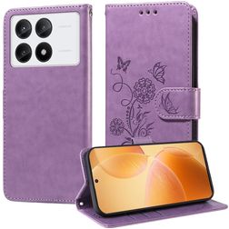 Mobigear Flowers POCO X6 Pro Cover a libro portafoglio - Viola