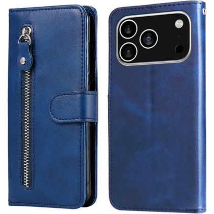 Mobigear Zipper iPhone 18 Pro Cover a libro portafoglio - Blu