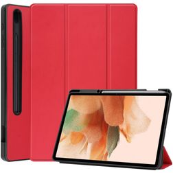 Mobigear Tri-Fold Gel Samsung Galaxy Tab S7 FE TPU / Konstläder Plånboksfodral + Pennhållare - Röd