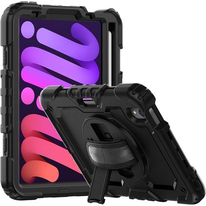 Mobigear SureGrip Xtreme iPad Mini 6 (2021) Fodral Hårdplast / Silikon Skal + Pennhållare + Axelrem + Ställ - Svart