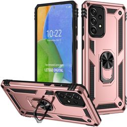 Mobigear Armor Ring Samsung Galaxy A73 Tvrdý plast Zadní kryt odolný proti nárazům s prstýnkem - Růžově zlatá