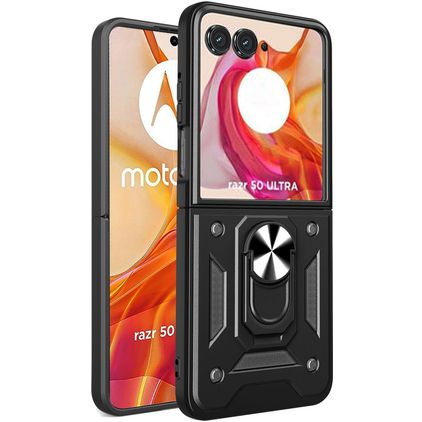 Mobigear Armor Ring Motorola Razr 50 Ultra Hard Case Back cover Shockproof with Ring Holder - Black