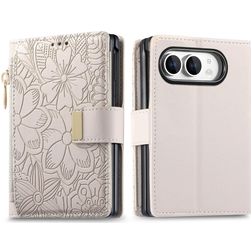 Mobigear Flowers iPhone Duo Cover a libro portafoglio - Beige
