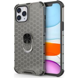 Mobigear Honeycomb Ring iPhone 12 Pro Max Hårdt Bagsidecover Stødsikkert med ringholder - Grå
