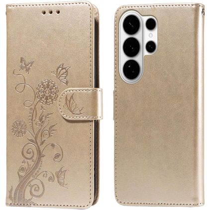 Mobigear Flowers Samsung Galaxy S26 Ultra Cover a libro portafoglio - Oro