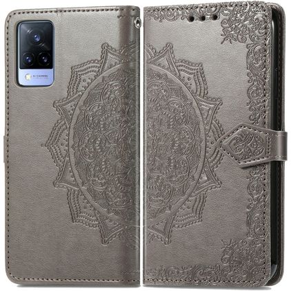 Mobigear Mandala Vivo V21 Capa livro Carteira - Cinzento