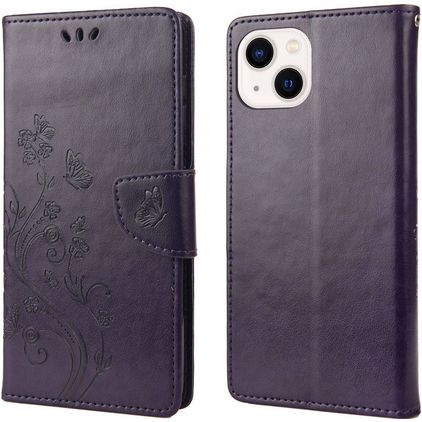 Mobigear Flowers iPhone 14 Capa livro Carteira - Roxo