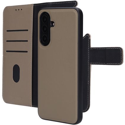Mobiparts Samsung Galaxy A17 Funda Piel auténtica Funda tipo libro 2 en 1 con carcasa extraíble Cartera - Topo