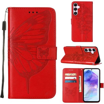 Mobigear Butterfly Samsung Galaxy A55 Lompakkokotelo + Setelitasku - Punainen
