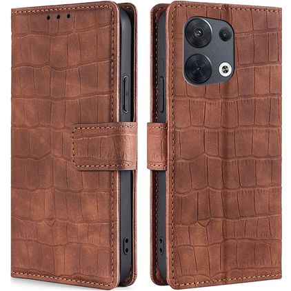 Mobigear Croco OPPO Reno 8 5G Cover a libro portafoglio - Marrone