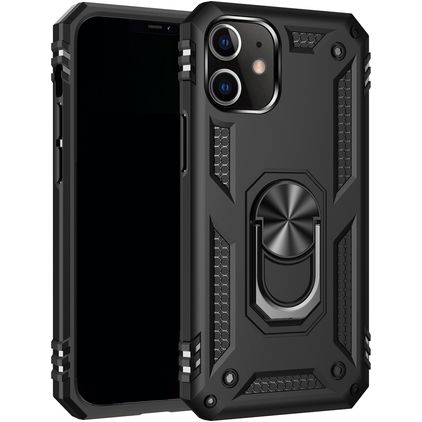Mobigear Armor Ring iPhone 12 Pro Hard Case Back cover Shockproof with Ring Holder - Black