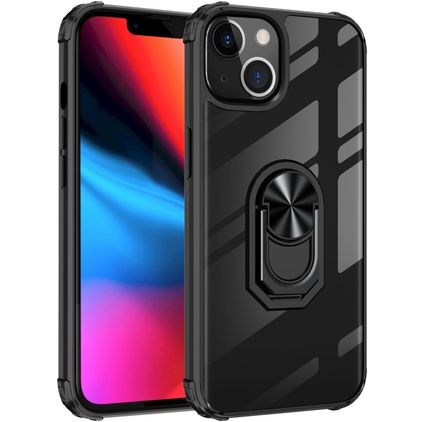 Mobigear Crystal Ring iPhone 14 Funda Plástico rígido Carcasa con anillo - Transparente / Negro