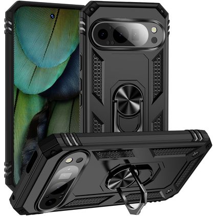 Mobigear Armor Ring Google Pixel 9 Funda Plástico rígido Carcasa Antigolpes con anillo - Negro