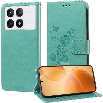 Mobigear Flowers POCO X6 Pro Funda tipo libro Cartera - Verde