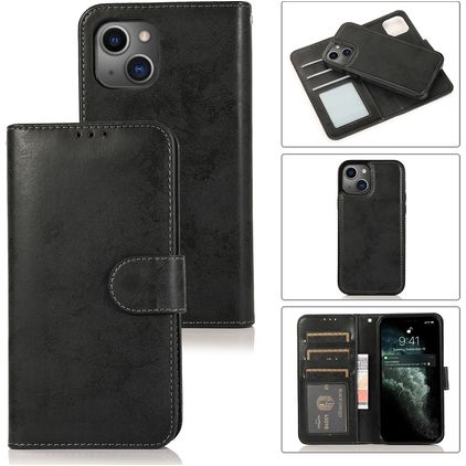 Mobigear Wallet iPhone 15 Plus 2-in-1-lompakkokotelo irrotettavalla kuorella + Setelitasku - Musta