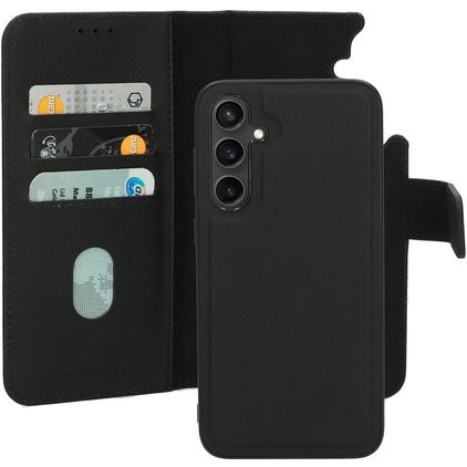Mobiparts Samsung Galaxy S23 FE Funda Piel auténtica Funda tipo libro 2 en 1 con carcasa extraíble Cartera - Negro