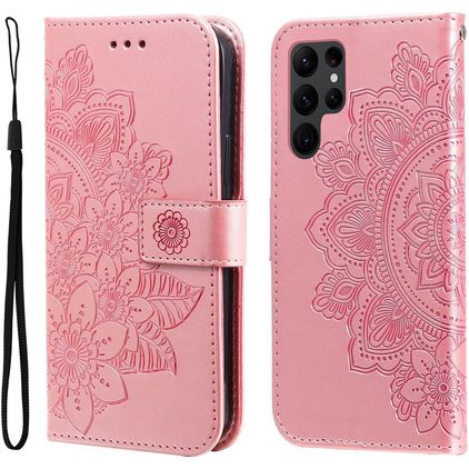 Mobigear Flowers Samsung Galaxy S23 Ultra Pungetui med Seddelrum - Magenta