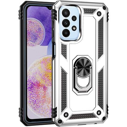 Mobigear Armor Ring Samsung Galaxy A23 Funda Plástico rígido Carcasa Antigolpes con anillo - Plateado