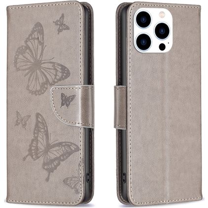 Mobigear Butterfly iPhone 16 Pro Lompakkokotelo + Setelitasku - Harmaa
