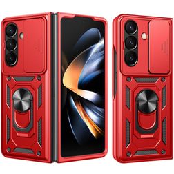 Mobigear Armor Ring Cam Slide Samsung Galaxy Z Fold 8 Ultra Hard Case Back cover Shockproof with Ring Holder and Camera Slider - Red