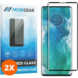 Mobigear Curved Motorola Edge Plus Vidro temperado Película de ecrã - Compatível com capas - Preto (Pack de 2)