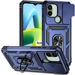 Mobigear Armor Ring Cam Slide Xiaomi Redmi A1 4G Funda Plástico rígido Carcasa Antigolpes con anillo y tapa deslizante para cámara - Azul