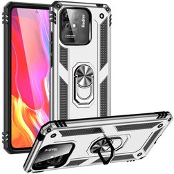 Mobigear Armor Ring Xiaomi Redmi 10C Funda Plástico rígido Carcasa Antigolpes con anillo - Plateado