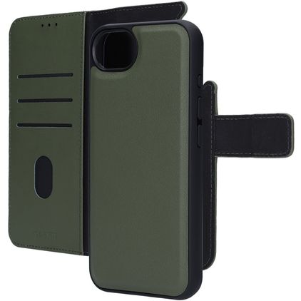 Mobiparts iPhone 16e Funda Piel auténtica Funda tipo libro 2 en 1 con carcasa extraíble Cartera - Verde