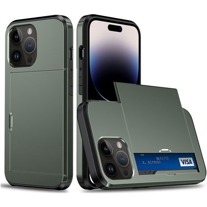 Mobigear Card iPhone 15 Pro Max Funda Plástico rígido Carcasa Antigolpes con tarjetero - Verde militar