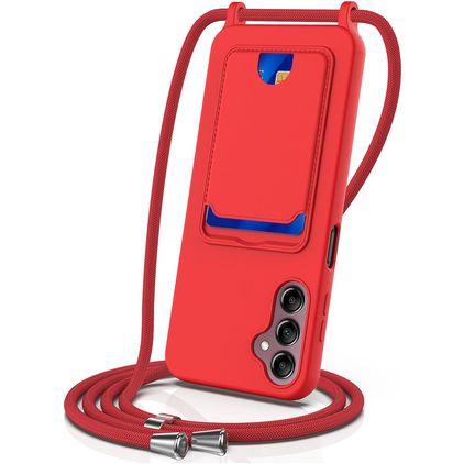 Mobigear Lanyard Card Samsung Galaxy S24 FE Silicone Case with lanyard and Card Holder - Red