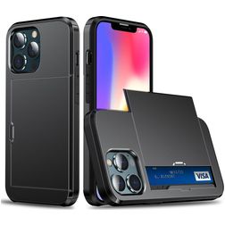Mobigear Card iPhone 14 Pro Max Funda Plástico rígido Carcasa Antigolpes con tarjetero - Negro