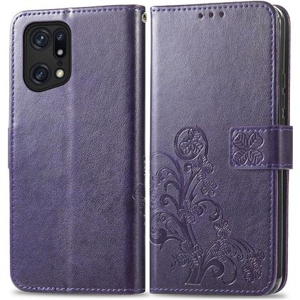 Mobigear Clover OPPO Find X5 Cover a libro portafoglio - Viola