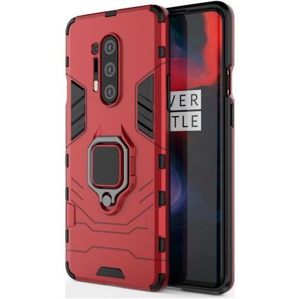 Mobigear Armor Ring OnePlus 8 Pro Hårdt Bagsidecover Stødsikkert med ringholder - Rød