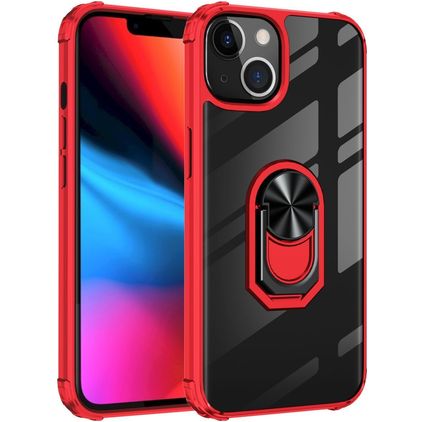 Mobigear Crystal Ring iPhone 14 Pro Funda Plástico rígido Carcasa con anillo - Transparente / Rojo