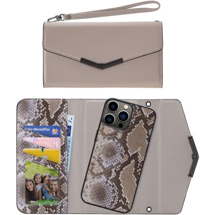 Mobilize Elegant Magnet iPhone 13 Pro Case Detachable 2-in-1 Clutch - Beige Snake