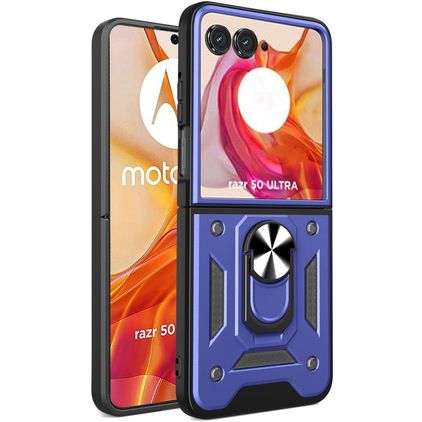 Mobigear Armor Ring Motorola Razr 50 Ultra Hard Case Back cover Shockproof with Ring Holder - Blue