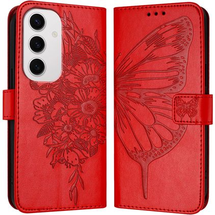 Mobigear Butterfly Samsung Galaxy S24 FE Pungetui med Seddelrum - Rød