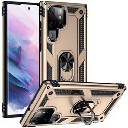 Mobigear Armor Ring Samsung Galaxy S22 Ultra Tvrdý plast Zadní kryt odolný proti nárazům s prstýnkem - Zlatá
