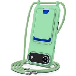 Mobigear Lanyard Card iPhone Air Silicona Funda con cuerda y tarjetero - Verde