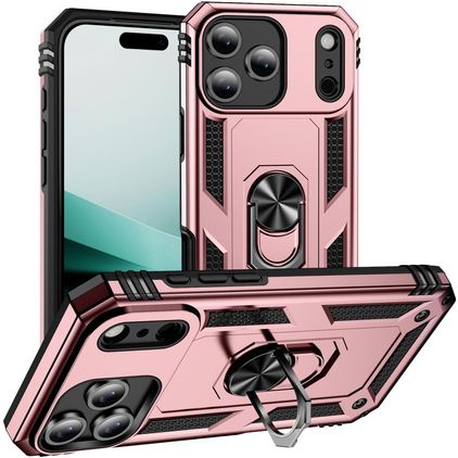 Mobigear Armor Ring iPhone 17 Pro Hårdt Bagsidecover Stødsikkert med ringholder - Rosaguld