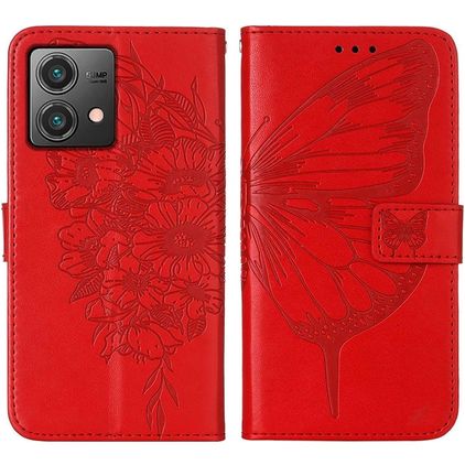 Mobigear Butterfly Motorola Moto G84 Pungetui med Seddelrum - Rød