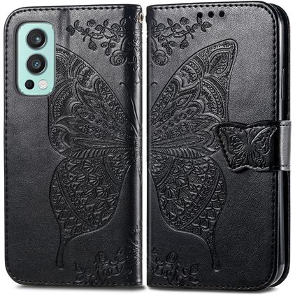 Mobigear Butterfly OnePlus Nord 2 Capa livro Carteira - Preto