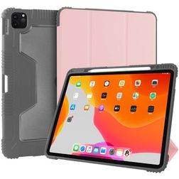 Mutural Tri-Fold Tough iPad Pro 12.9 Inch (2021) Wallet case + Stylus Holder - Black / Rose Gold