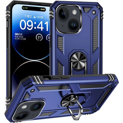 Mobigear Armor Ring iPhone 15 Plus Plástico rígido Capa traseira Antichoque com anel - Azul