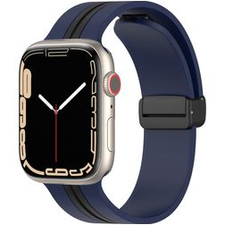 Mobigear Stripe Mag Silikone Apple Watch Urrem Magnetlås - 49/46/45/44 mm - Sort / Marineblå